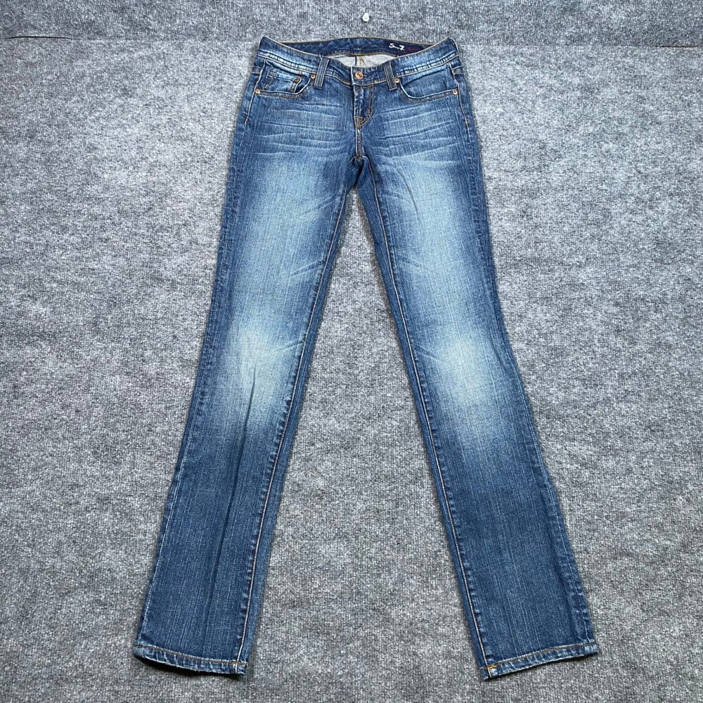 Seven7 Premium Womens Low Rise Straight Leg Jeans Medium Wash Size 25 Blue